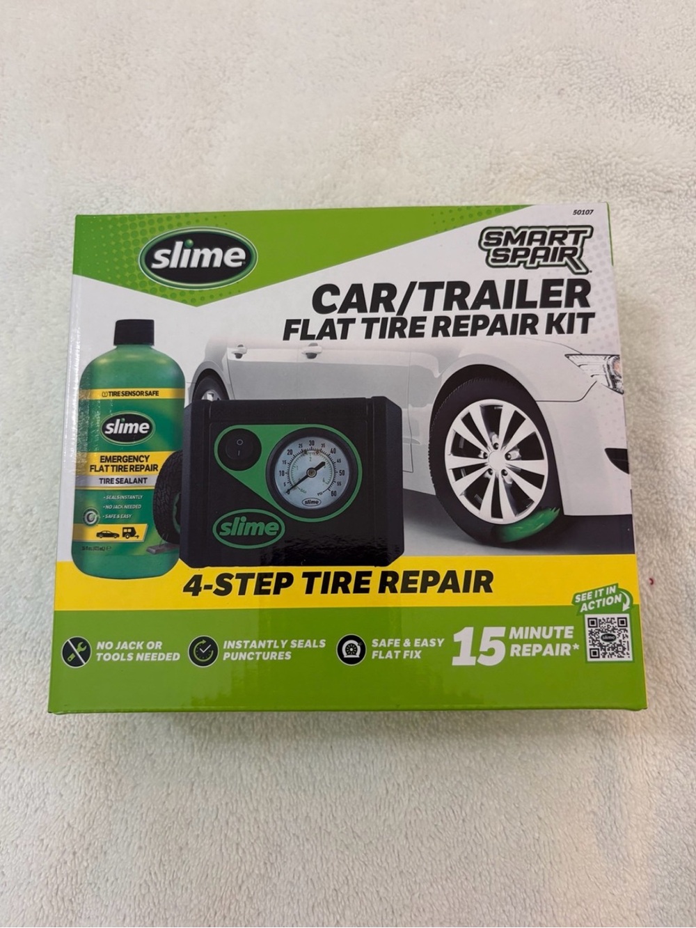 NEW Slime  Flat Tire Repair Kit 50107 Smart Spair 15 Minute Repair Seal Inflate